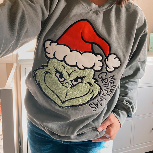 Christmas Grinch Appliqué Sweatshirt | Embroidered