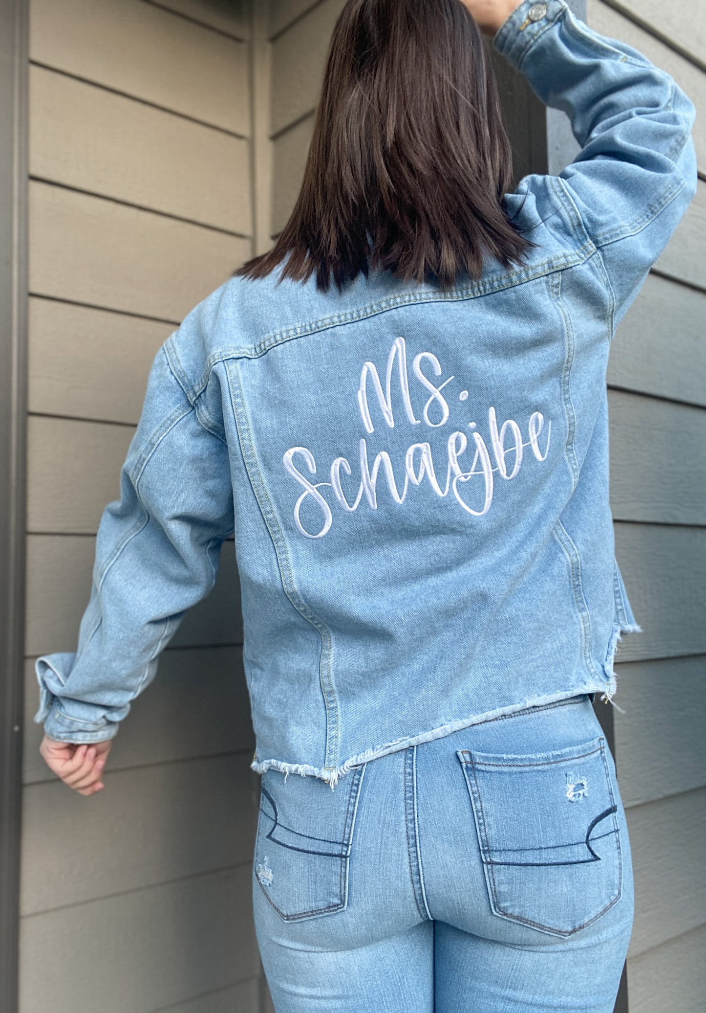 Custom Cropped Embroidered Name Denim Jacket