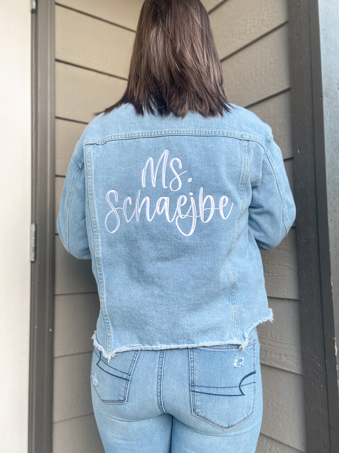 Custom Cropped Embroidered Name Denim Jacket