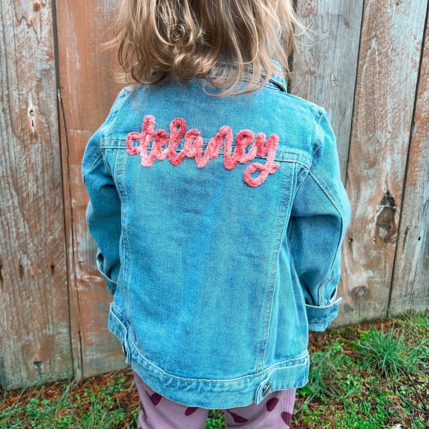 Personalized Infant Yarn Name Jean Denim Jacket Embroidered