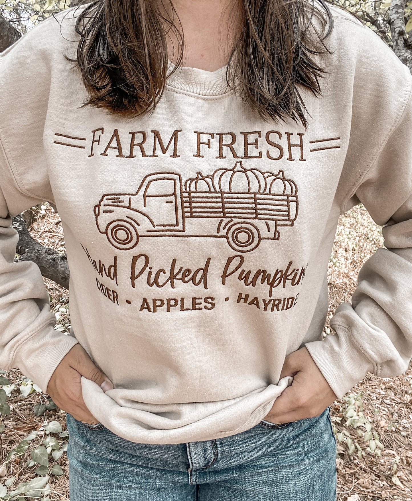 Farm Fresh Hand Picked Pumpkins Sweatshirt | Embroidered