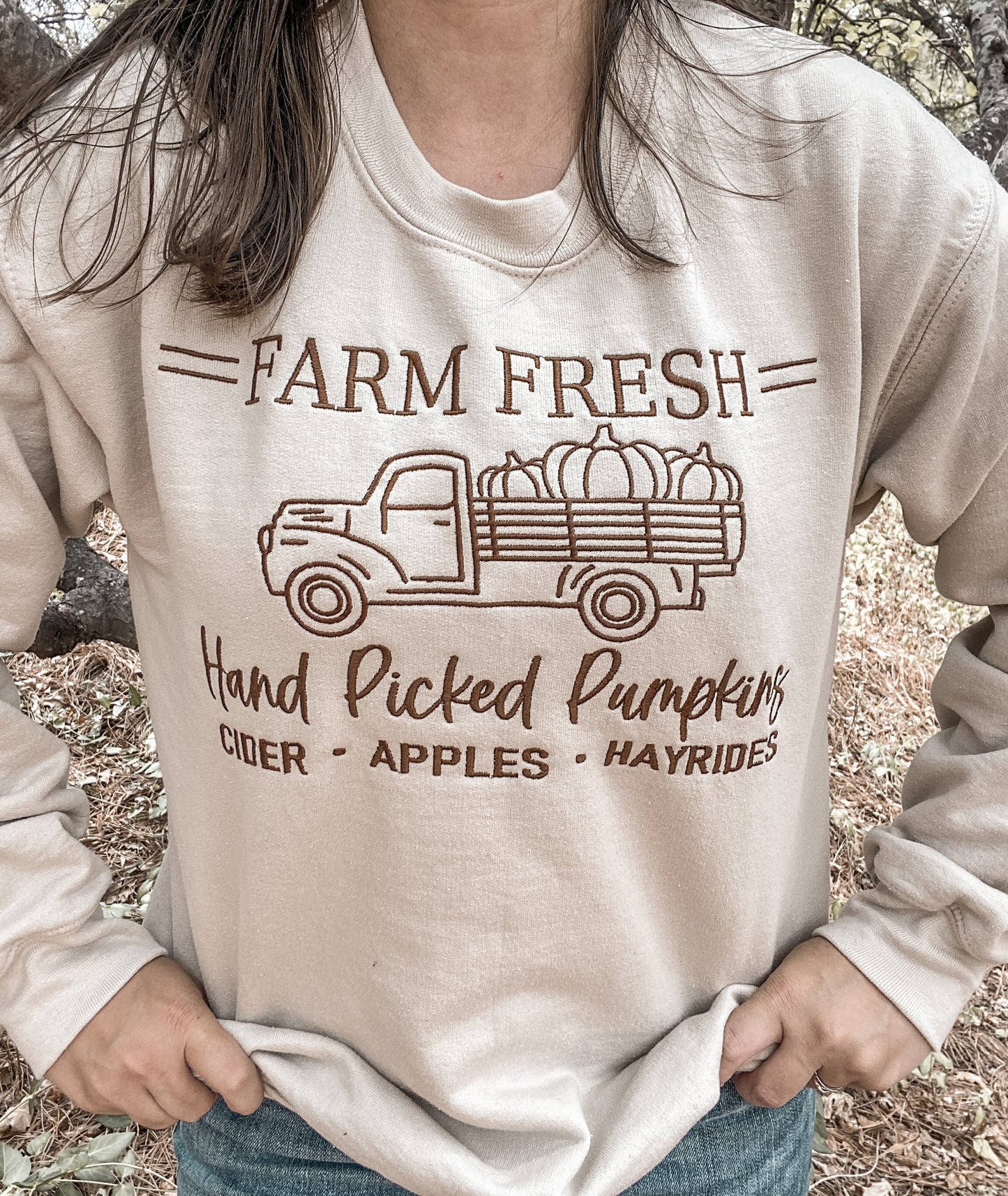Farm Fresh Hand Picked Pumpkins Sweatshirt | Embroidered