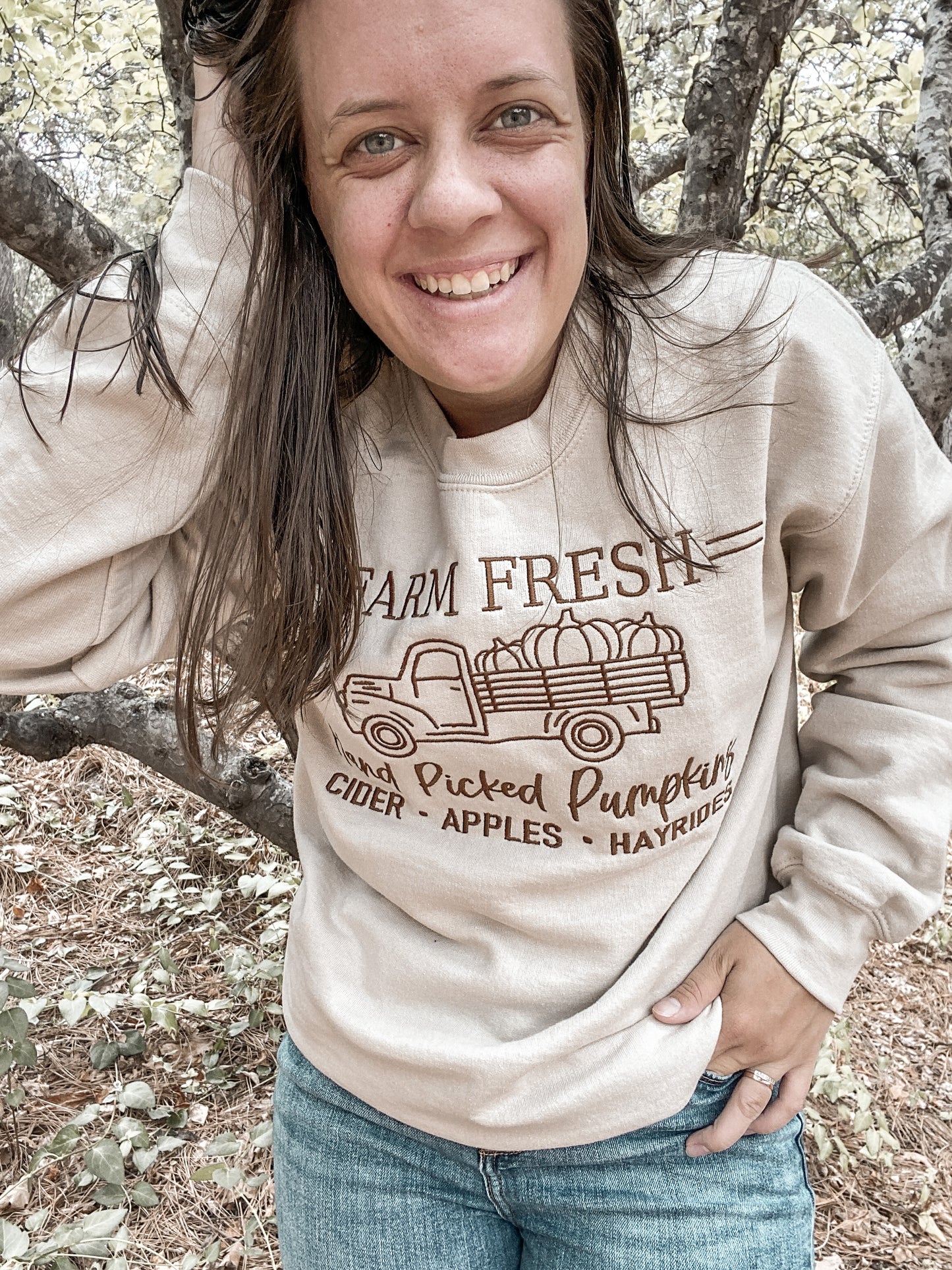 Farm Fresh Hand Picked Pumpkins Sweatshirt | Embroidered